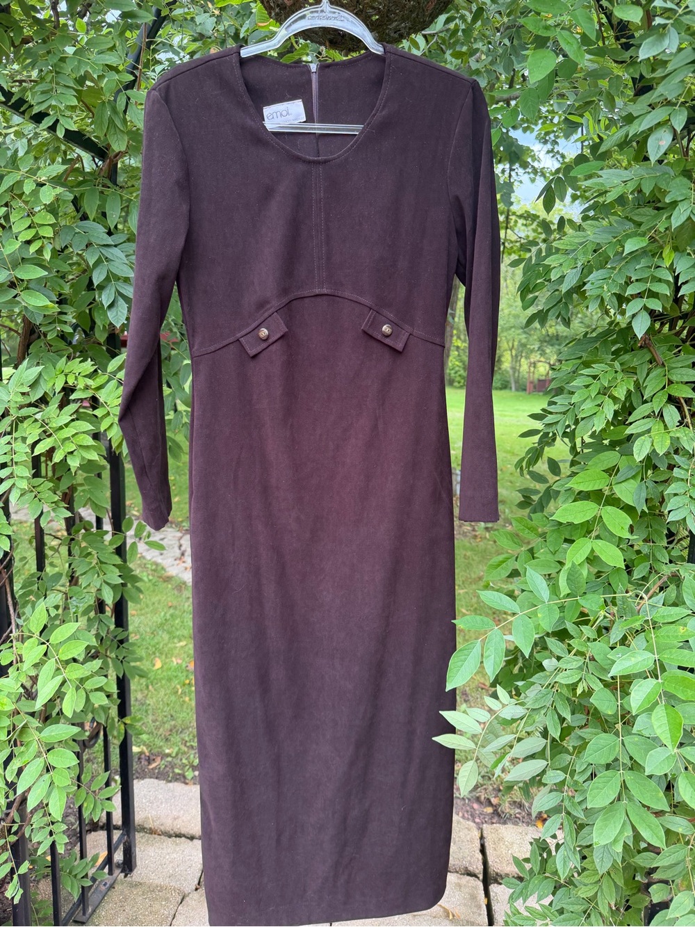 Long-Sleeve Chocolate Brown Midi Dress